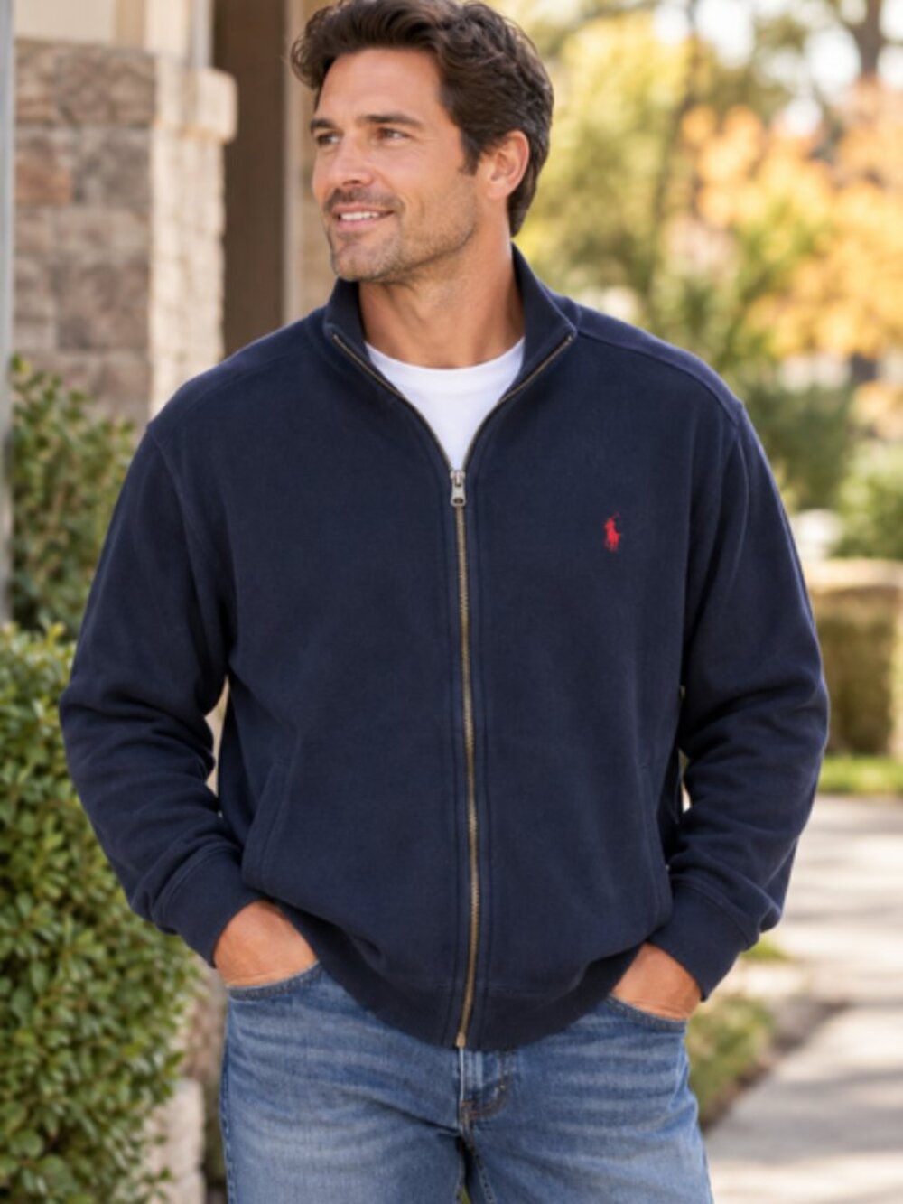 Polo Ralph Lauren Men’s XL Navy Full Zip Cotton Sweater Red Pony Logo